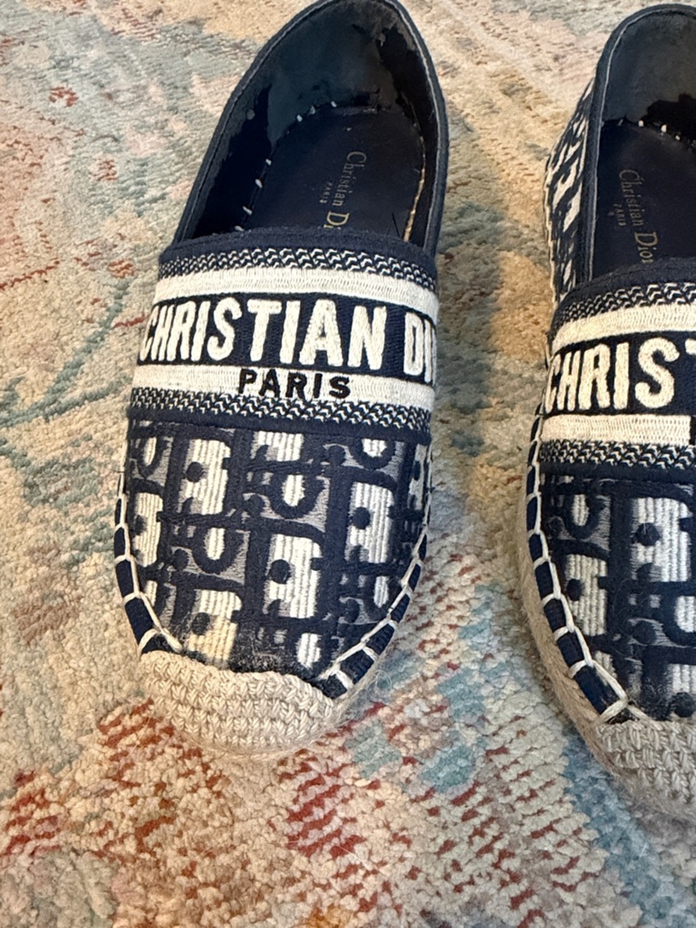Dior Navy and Cream Logo Espadrilles - Picture 3 of 9